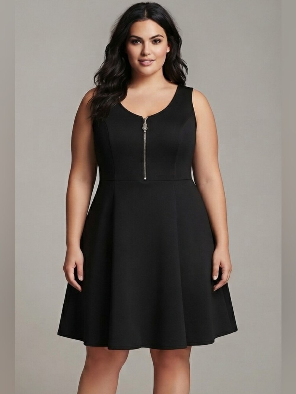 Rebel Wilson for Torrid Black Scuba Knit Zip-Front Fit & Flare Dress Plus 2X